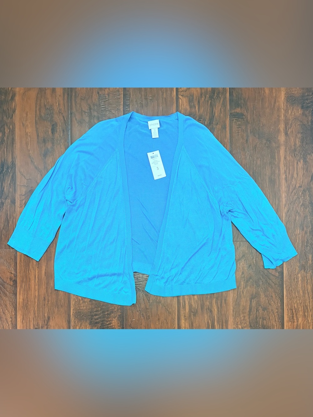 Chico’s Sutton Blue Open Front Shrug Cardigan Sweater Size 3 NWT